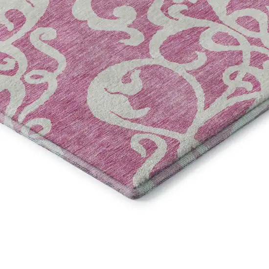 Blush And Ivory Damask Washable Area Rug With UV Protection Photo 7