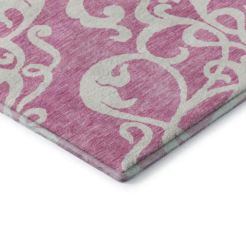 Blush And Ivory Damask Washable Area Rug With UV Protection Photo 7