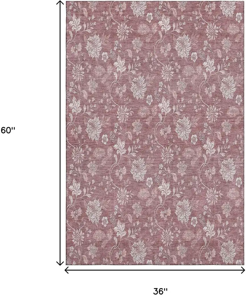 Blush And Ivory Floral Washable Area Rug With UV Protection Photo 6