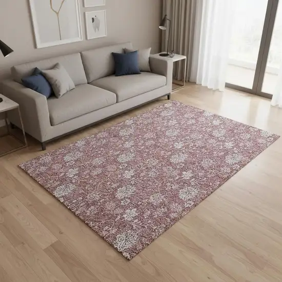Blush And Ivory Floral Washable Area Rug With UV Protection Photo 3