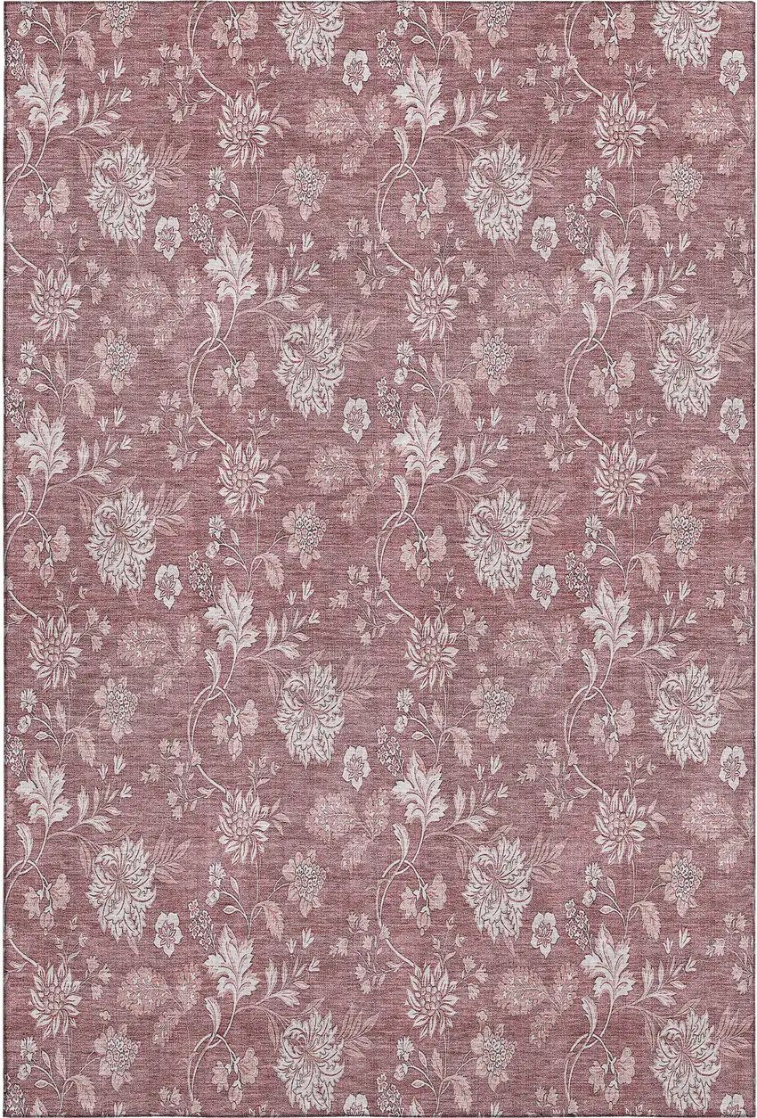 Blush And Ivory Floral Washable Area Rug With UV Protection Photo 2