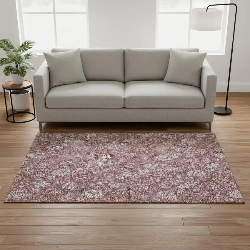 Blush And Ivory Floral Washable Area Rug With UV Protection Photo 1