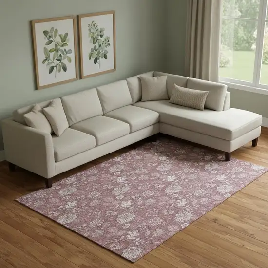 Blush And Ivory Floral Washable Area Rug With UV Protection Photo 1
