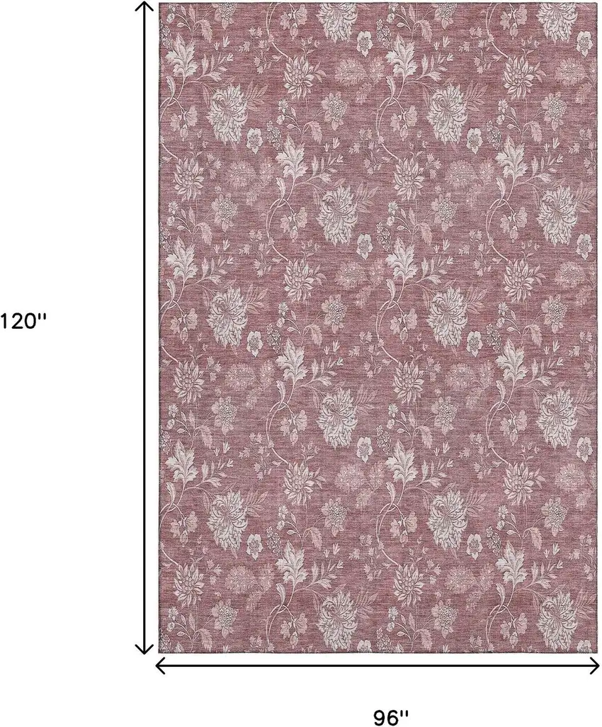 Blush And Ivory Floral Washable Area Rug With UV Protection Photo 4