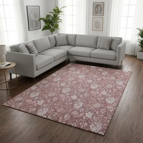 Blush And Ivory Floral Washable Area Rug With UV Protection Photo 1
