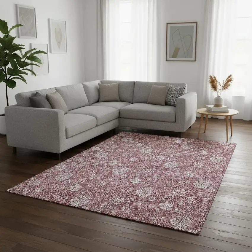Blush And Ivory Floral Washable Area Rug With UV Protection Photo 3