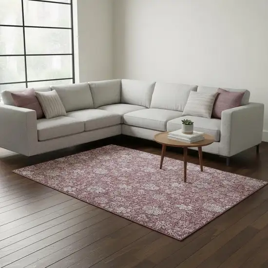 Blush And Ivory Floral Washable Area Rug With UV Protection Photo 2