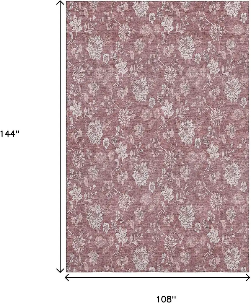 Blush And Ivory Floral Washable Area Rug With UV Protection Photo 5