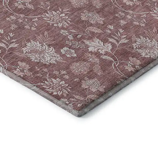 Blush And Ivory Floral Washable Area Rug With UV Protection Photo 7