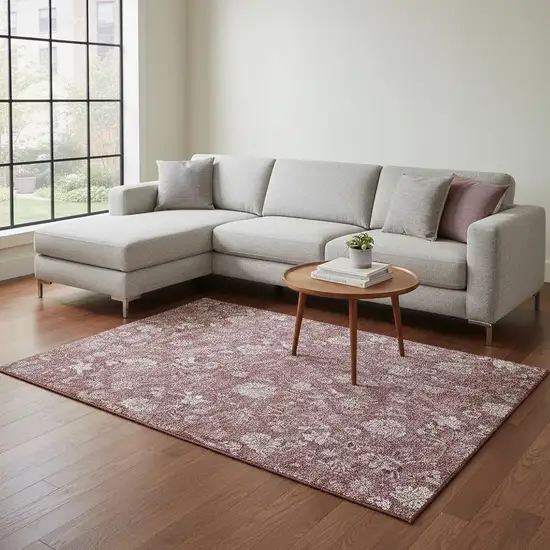 Blush And Ivory Floral Washable Area Rug With UV Protection Photo 2