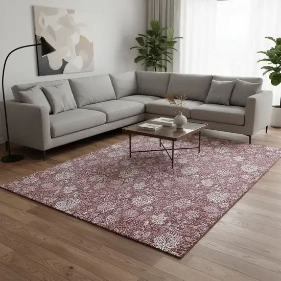 Blush And Ivory Floral Washable Area Rug With UV Protection Photo 3