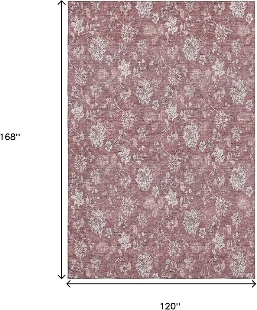 Blush And Ivory Floral Washable Area Rug With UV Protection Photo 6