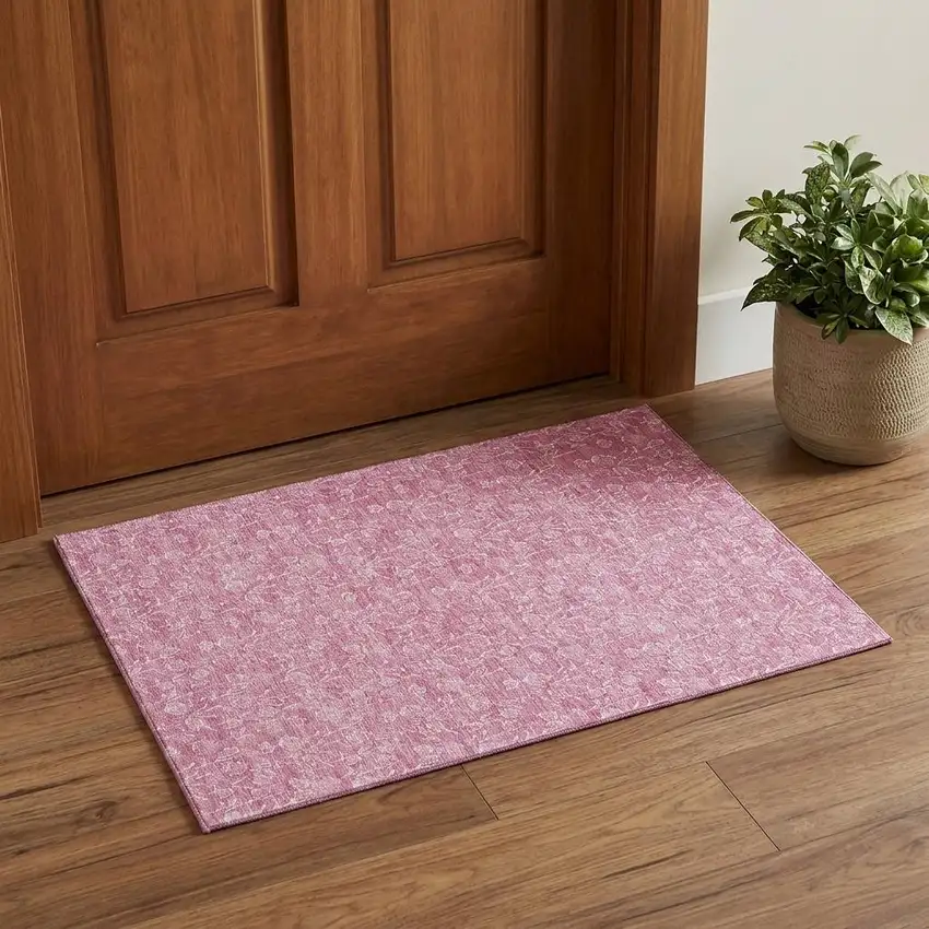 Blush And Ivory Floral Washable Area Rug With UV Protection Photo 1