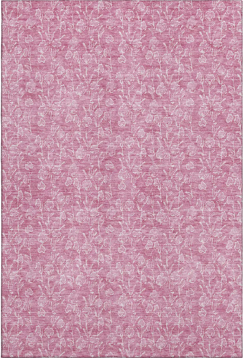 Blush And Ivory Floral Washable Area Rug With UV Protection Photo 1