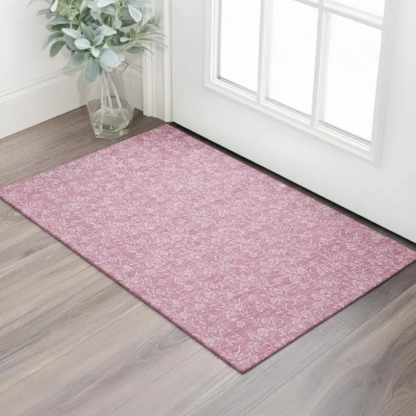 Blush And Ivory Floral Washable Area Rug With UV Protection Photo 1