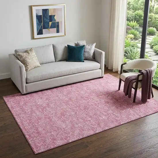Blush And Ivory Floral Washable Area Rug With UV Protection Photo 1
