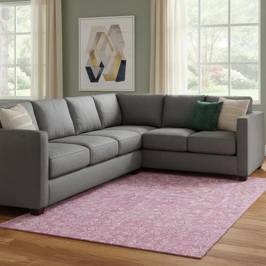 Blush And Ivory Floral Washable Area Rug With UV Protection Photo 1