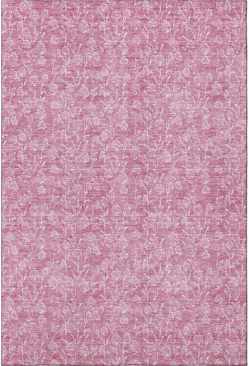 Blush And Ivory Floral Washable Area Rug With UV Protection Photo 2