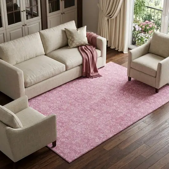 Blush And Ivory Floral Washable Area Rug With UV Protection Photo 1