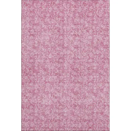 Blush And Ivory Floral Washable Area Rug With UV Protection Photo 2