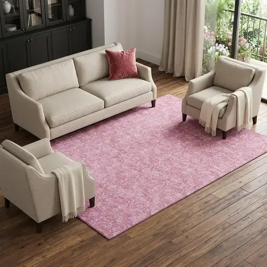 Blush And Ivory Floral Washable Area Rug With UV Protection Photo 1