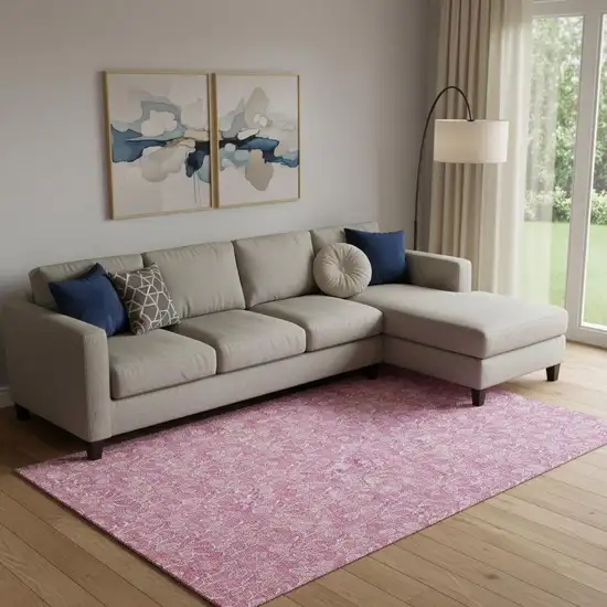 Blush And Ivory Floral Washable Area Rug With UV Protection Photo 1