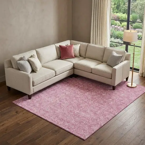 Blush And Ivory Floral Washable Area Rug With UV Protection Photo 1
