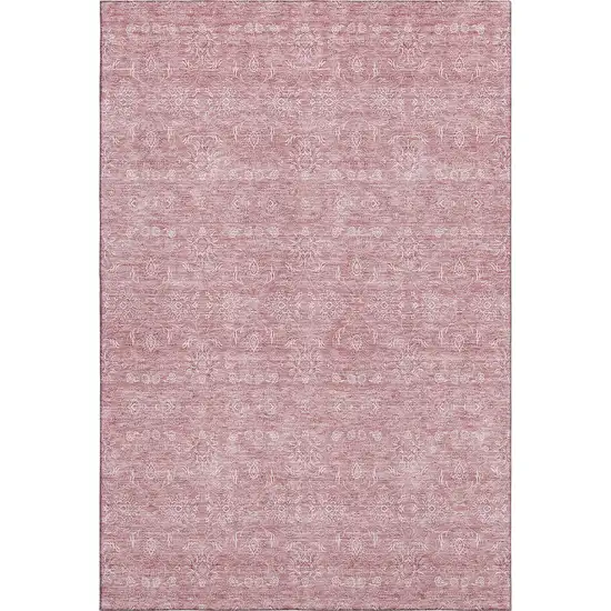 Blush And Ivory Floral Washable Area Rug With UV Protection Photo 1