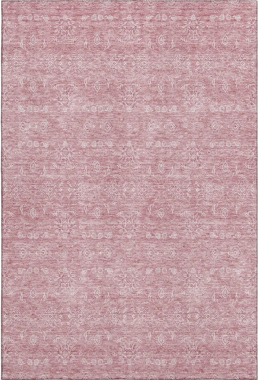Blush And Ivory Floral Washable Area Rug With UV Protection Photo 1