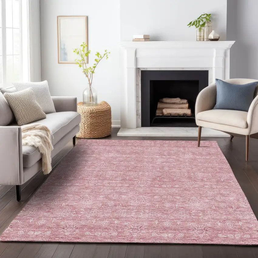 Blush And Ivory Floral Washable Area Rug With UV Protection Photo 6