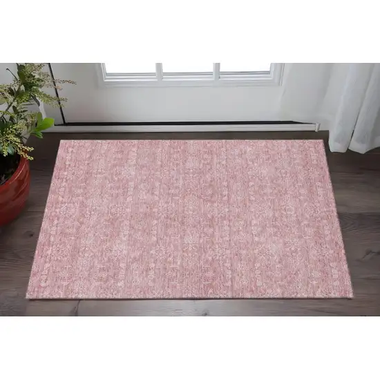 Blush And Ivory Floral Washable Area Rug With UV Protection Photo 2