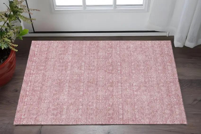 Blush And Ivory Floral Washable Area Rug With UV Protection Photo 2