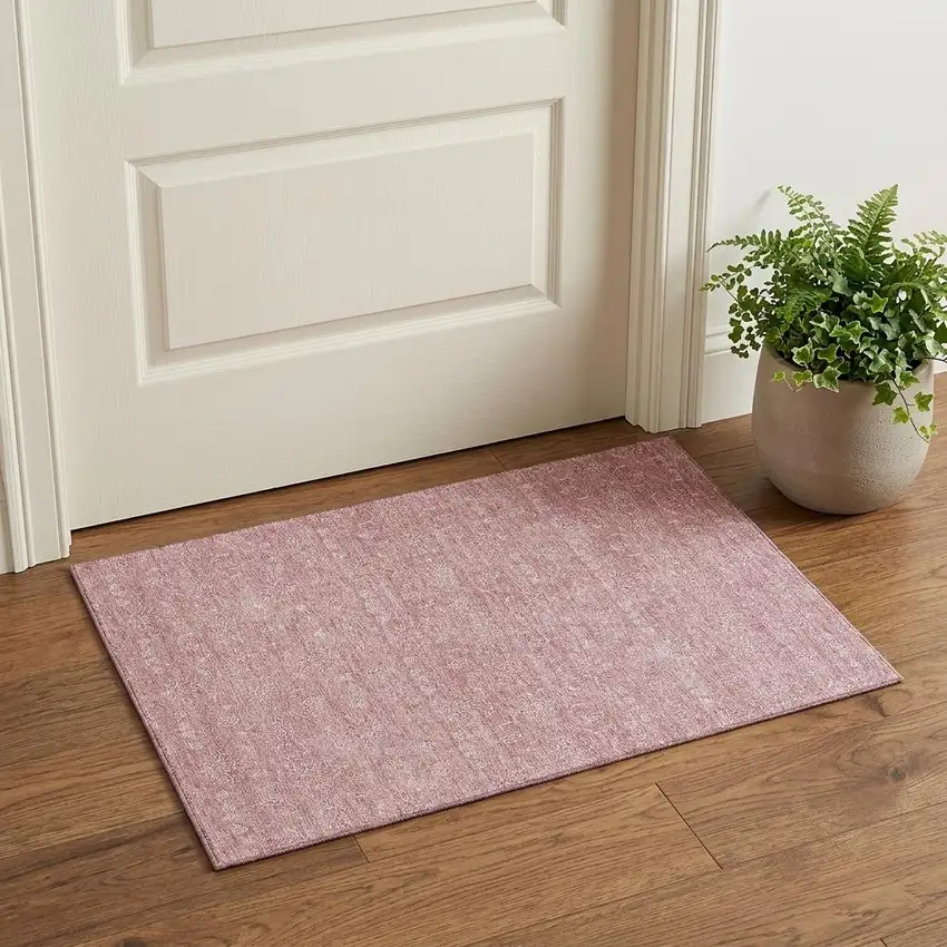 Blush And Ivory Floral Washable Area Rug With UV Protection Photo 1