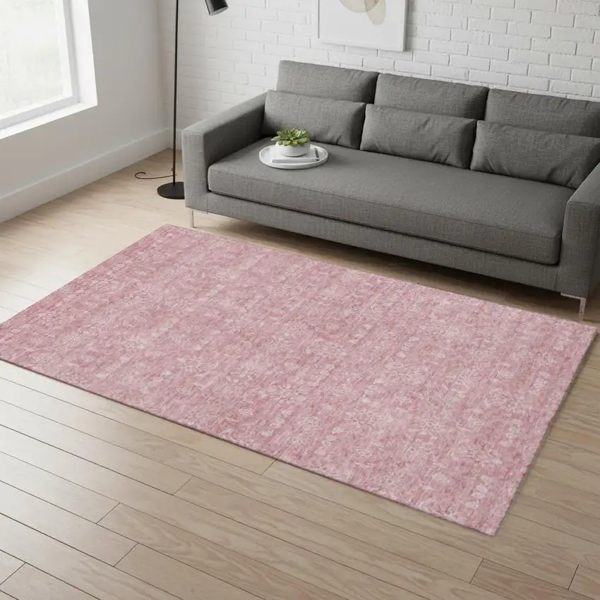 Blush And Ivory Floral Washable Area Rug With UV Protection Photo 1