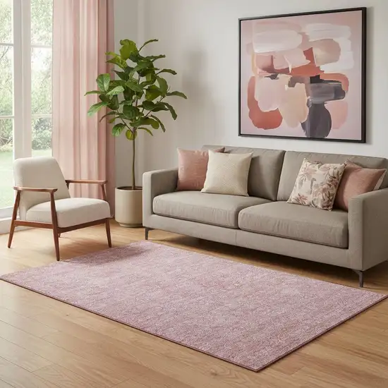 Blush And Ivory Floral Washable Area Rug With UV Protection Photo 1