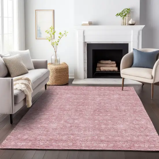 Blush And Ivory Floral Washable Area Rug With UV Protection Photo 5