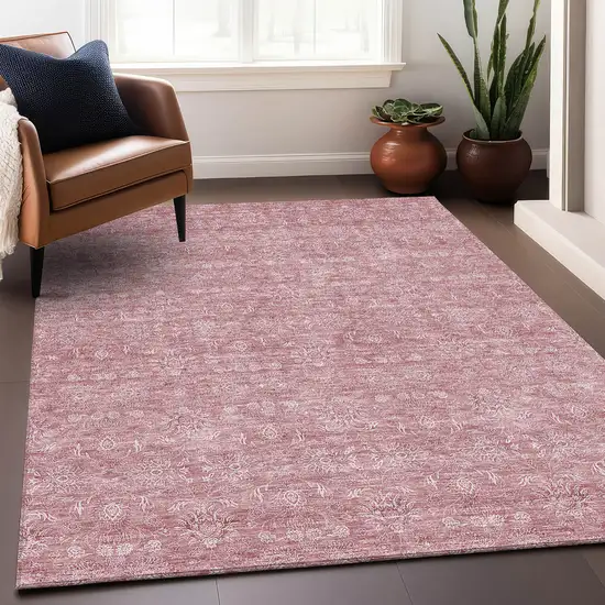 Blush And Ivory Floral Washable Area Rug With UV Protection Photo 5