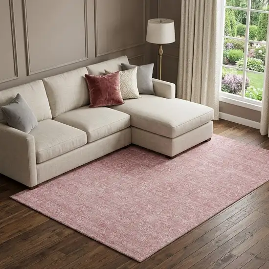 Blush And Ivory Floral Washable Area Rug With UV Protection Photo 1