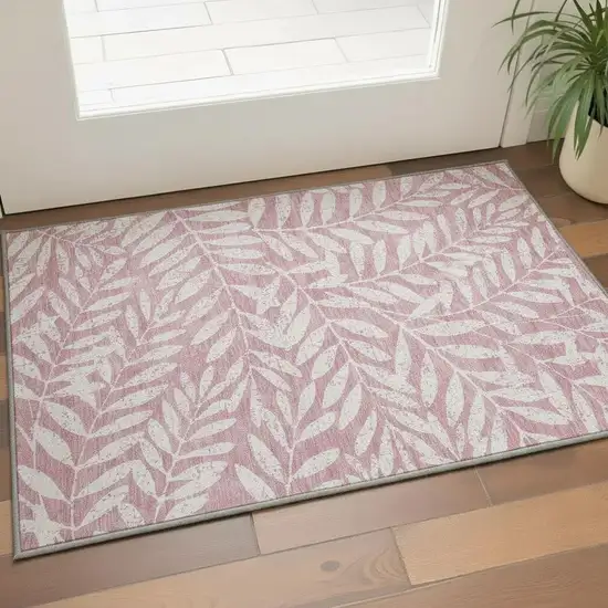 Blush And Ivory Floral Washable Area Rug With UV Protection Photo 2