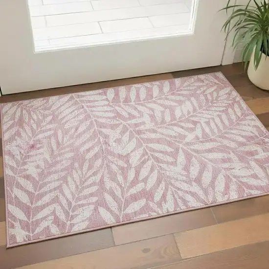 Blush And Ivory Floral Washable Area Rug With UV Protection Photo 1