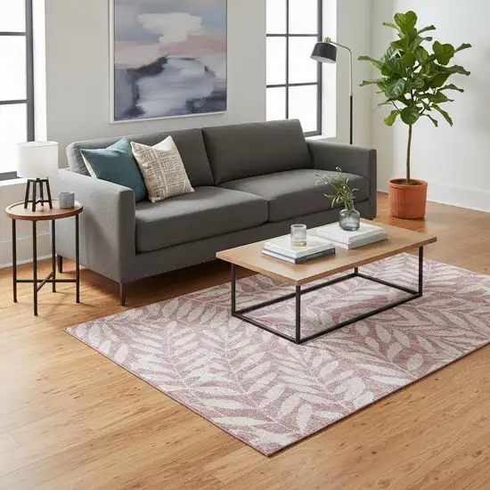 Blush And Ivory Floral Washable Area Rug With UV Protection Photo 2