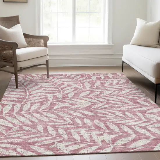 Blush And Ivory Floral Washable Area Rug With UV Protection Photo 6