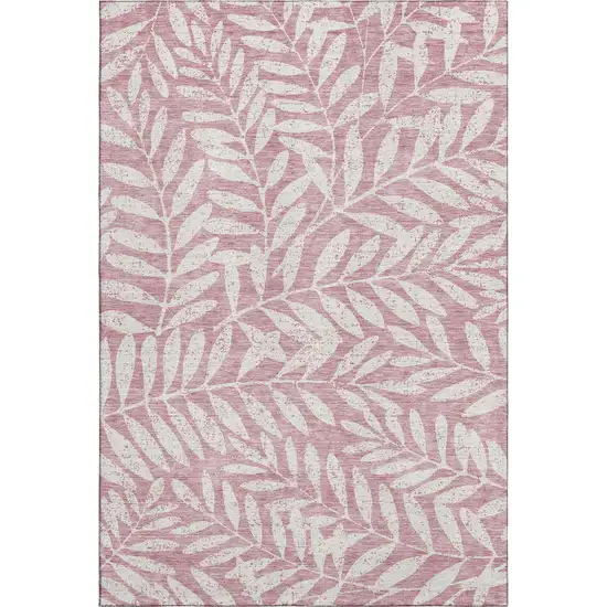 Blush And Ivory Floral Washable Area Rug With UV Protection Photo 1