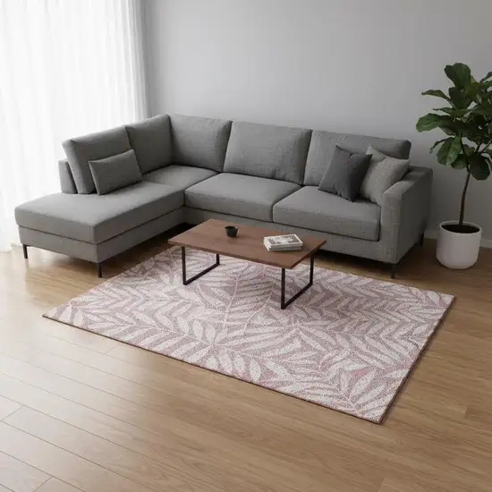 Blush And Ivory Floral Washable Area Rug With UV Protection Photo 2