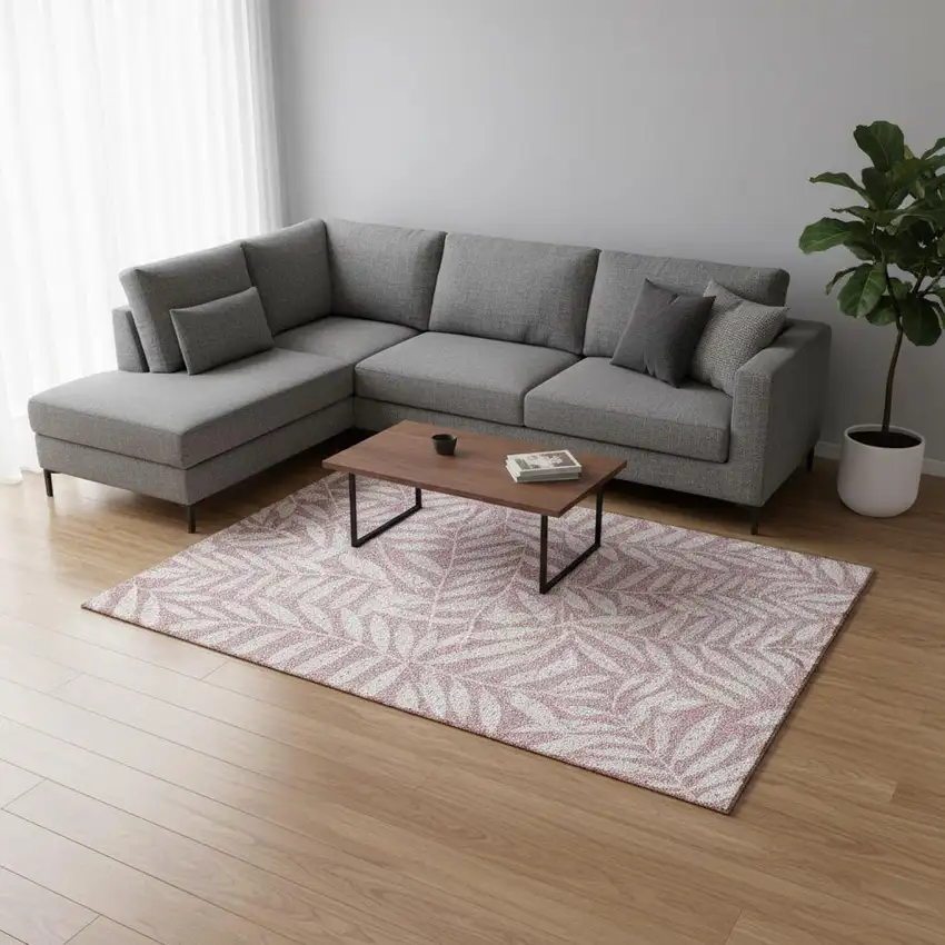 Blush And Ivory Floral Washable Area Rug With UV Protection Photo 2