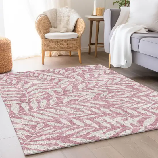 Blush And Ivory Floral Washable Area Rug With UV Protection Photo 5