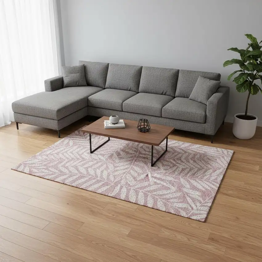 Blush And Ivory Floral Washable Area Rug With UV Protection Photo 2