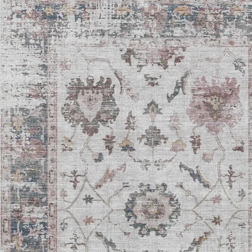 Blush And Ivory Floral Washable Indoor Outdoor Area Rug Photo 3