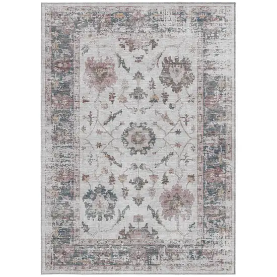 Blush And Ivory Floral Washable Indoor Outdoor Area Rug Photo 3