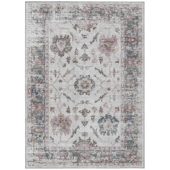 Blush And Ivory Floral Washable Indoor Outdoor Area Rug Photo 1